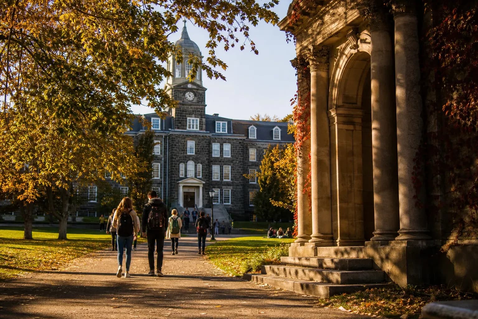 Dalhousie University 達爾豪斯大學的寫實校園景緻，學生在建築前漫步