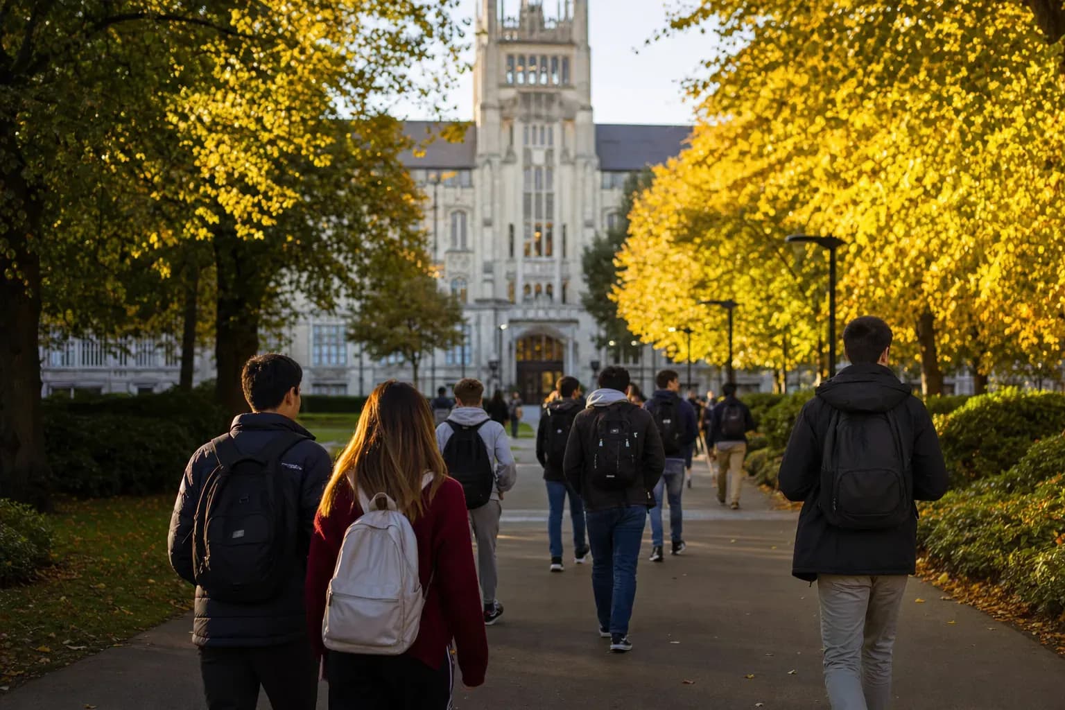 Loughborough University 拉夫堡大學的寫實校園景緻，學生在建築前漫步