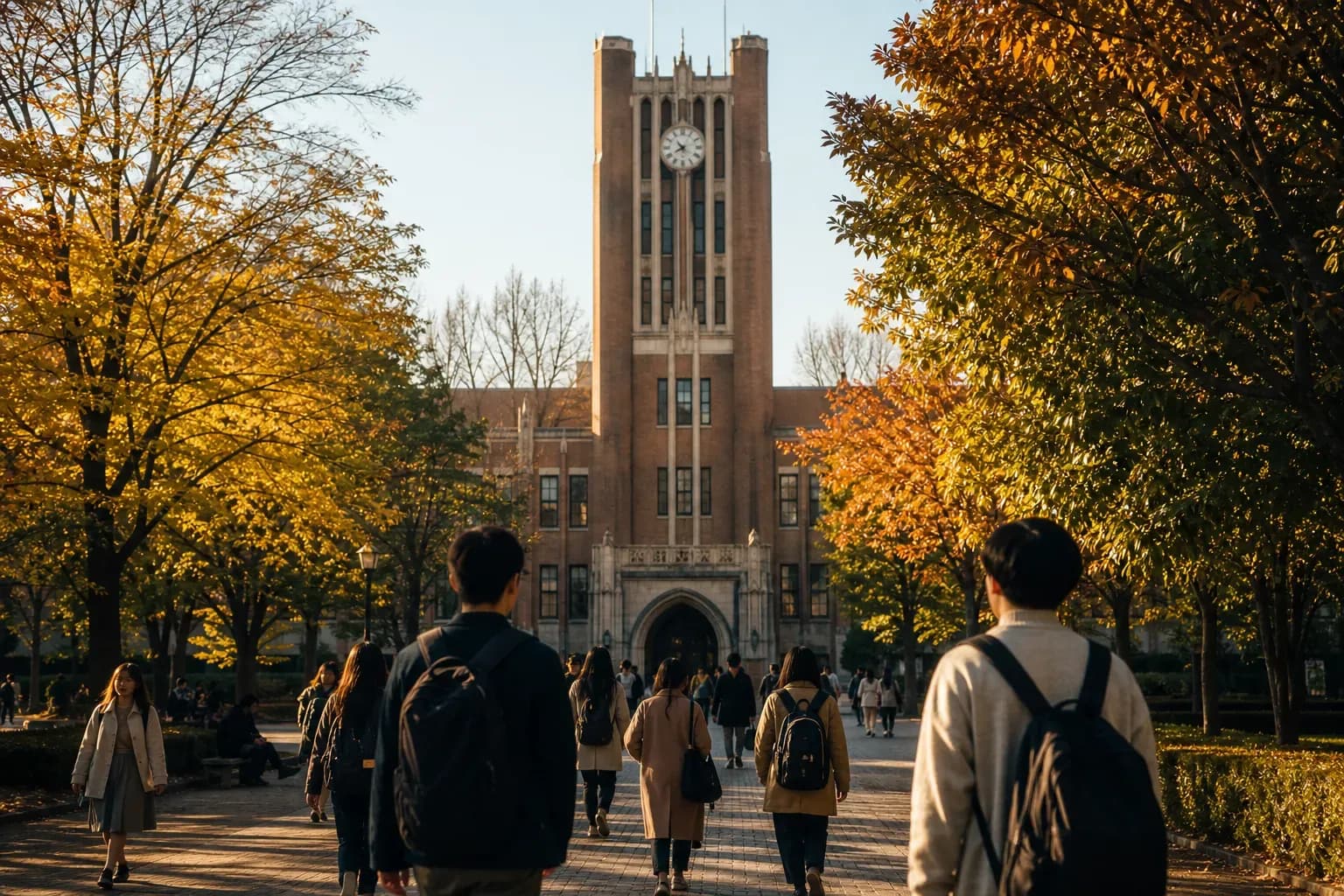 Meiji University 明治大學的寫實校園景緻，學生在建築前漫步