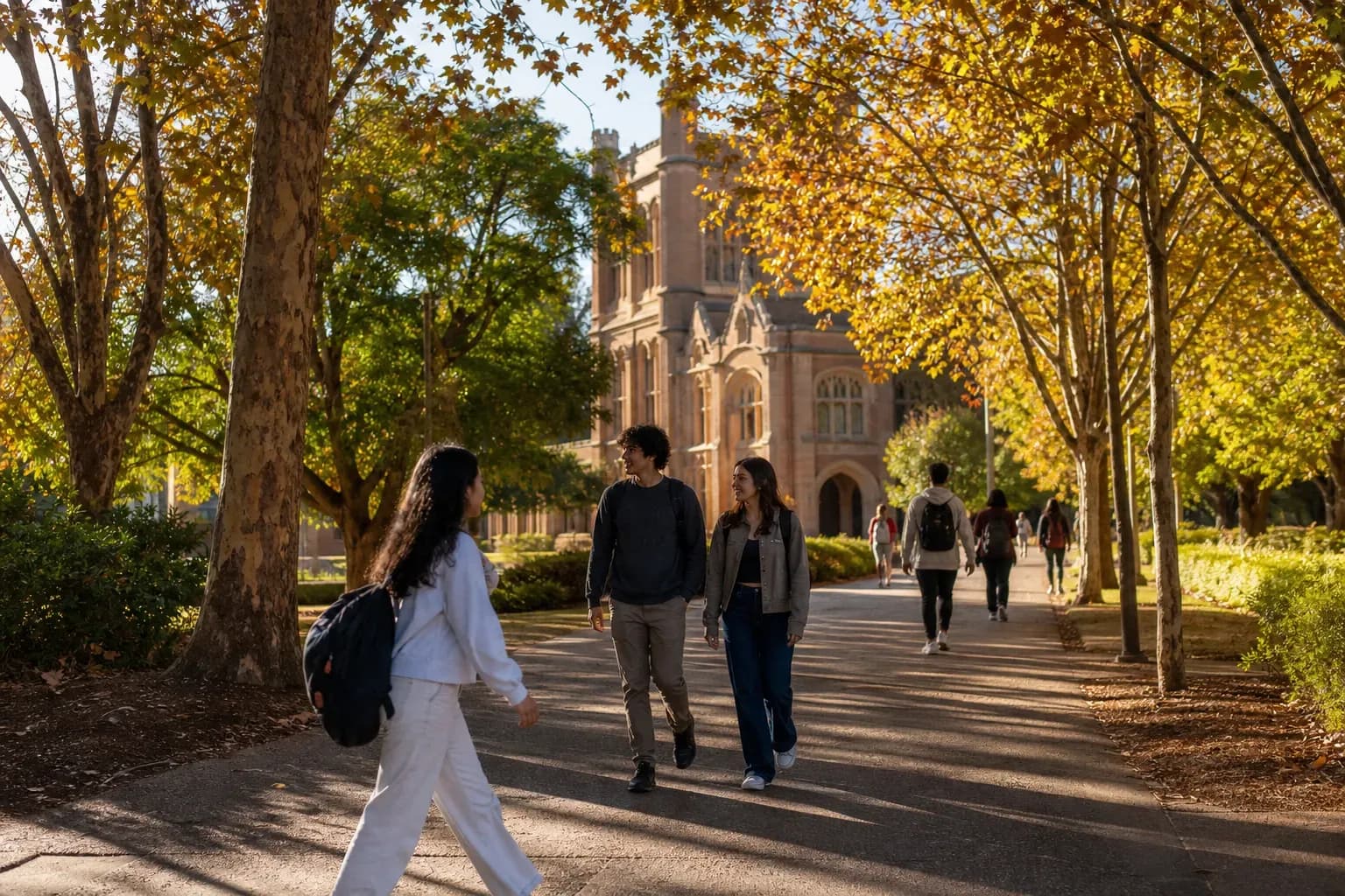 Western Sydney University 西雪梨大學的寫實校園景緻，學生在建築前漫步