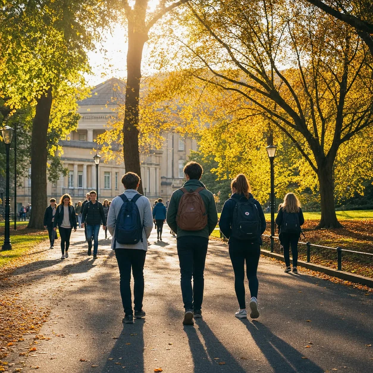 University of Bath 巴斯大學的寫實校園景緻,學生在建築前漫步