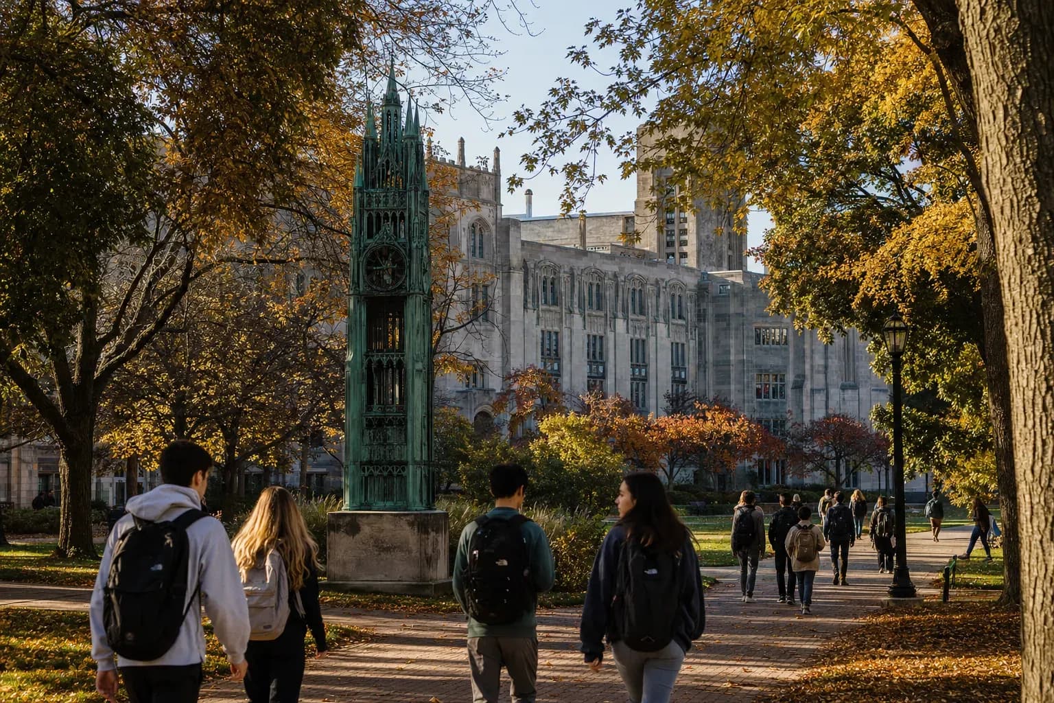 Case Western Reserve 凱斯西儲大學的寫實校園景緻,學生在建築前漫步
