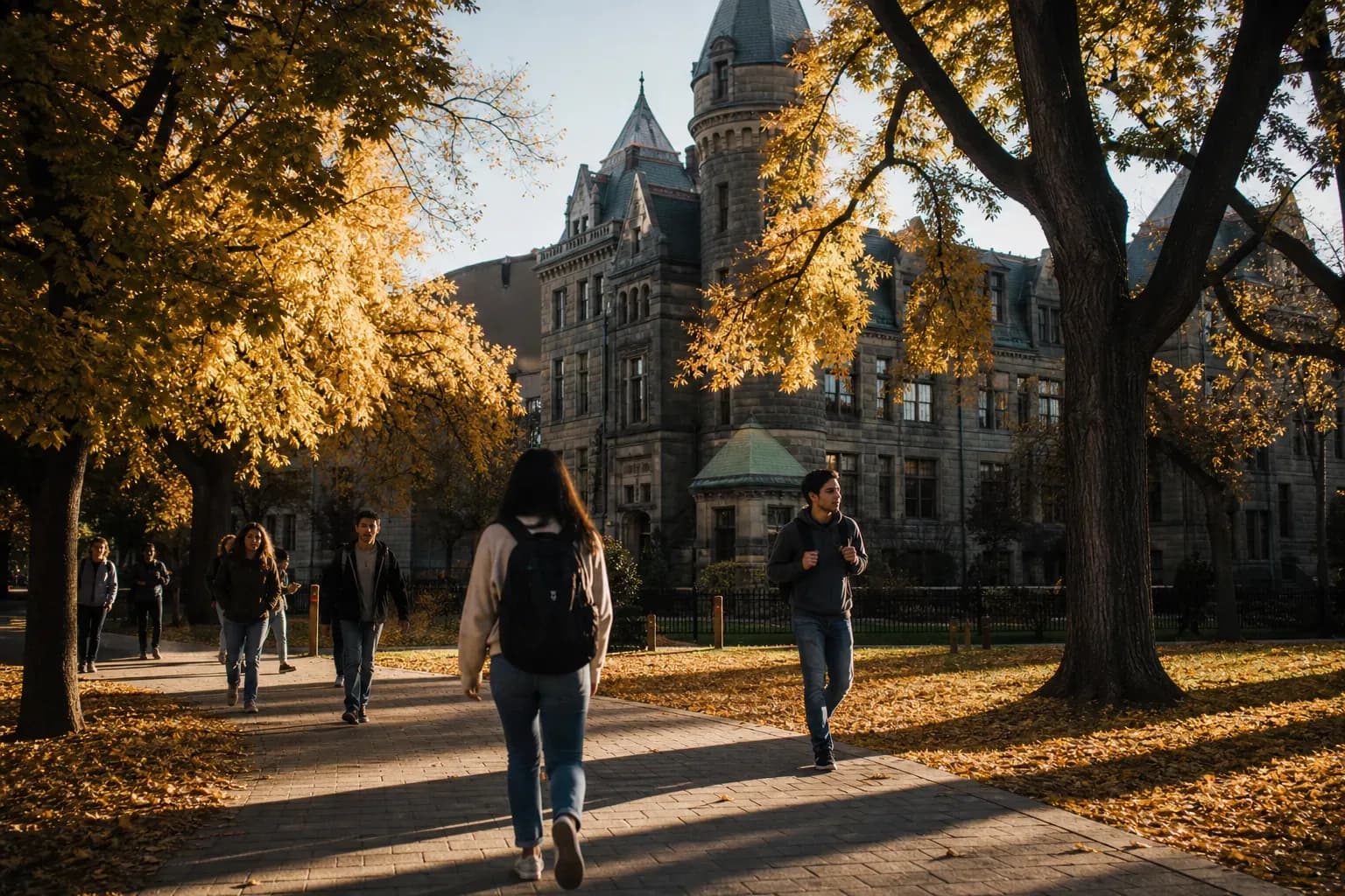 Concordia University 康考迪亞大學的寫實校園景緻,學生在建築前漫步