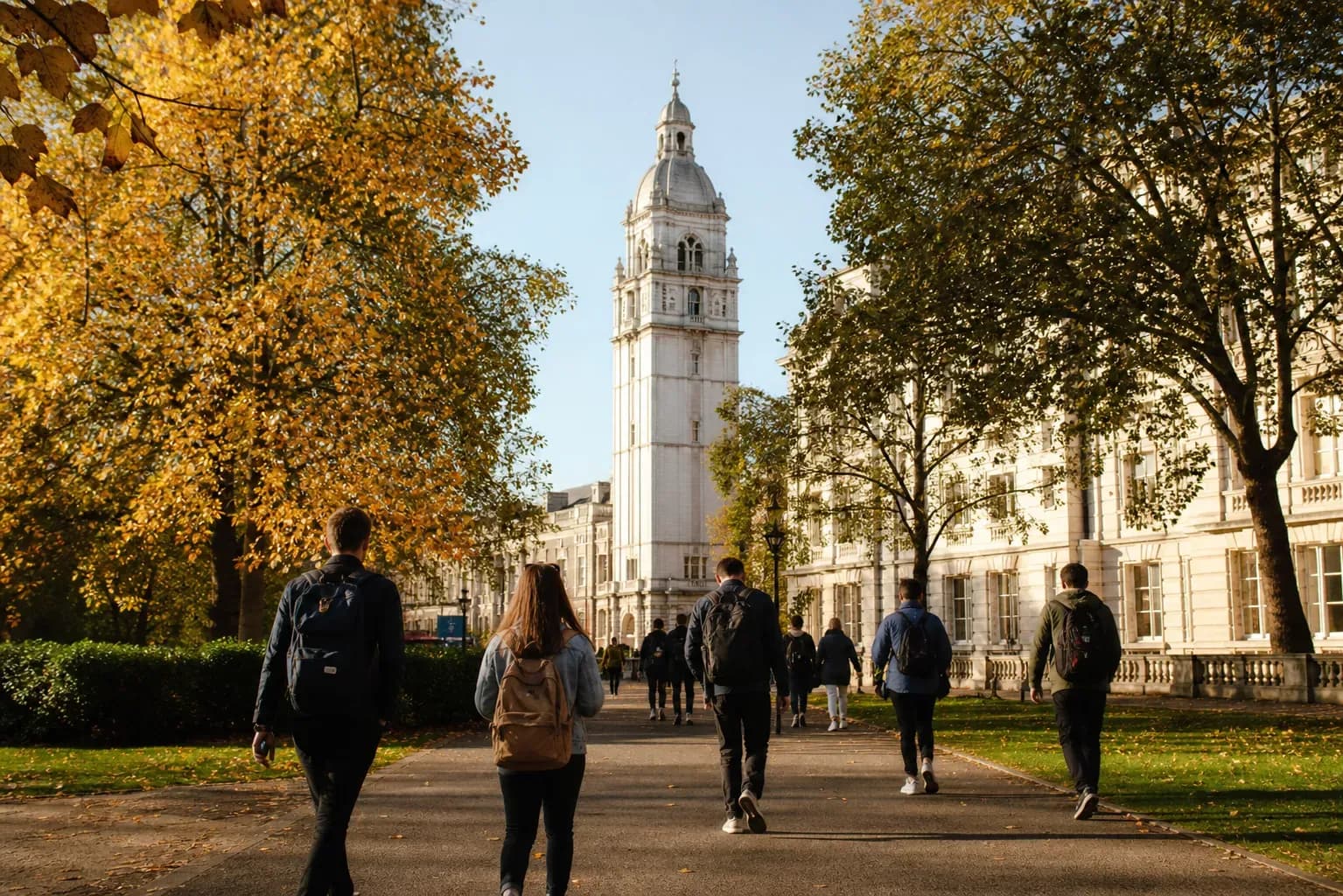 Imperial College London 帝國理工學院的寫實校園景緻,學生在建築前漫步