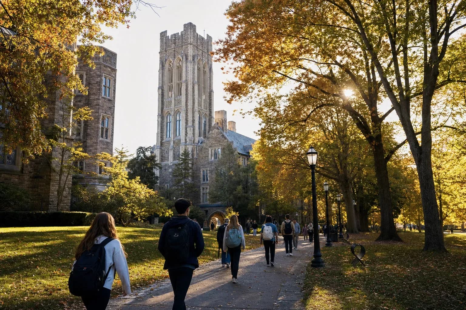 Lehigh 利哈伊大學的寫實校園景緻,學生在建築前漫步