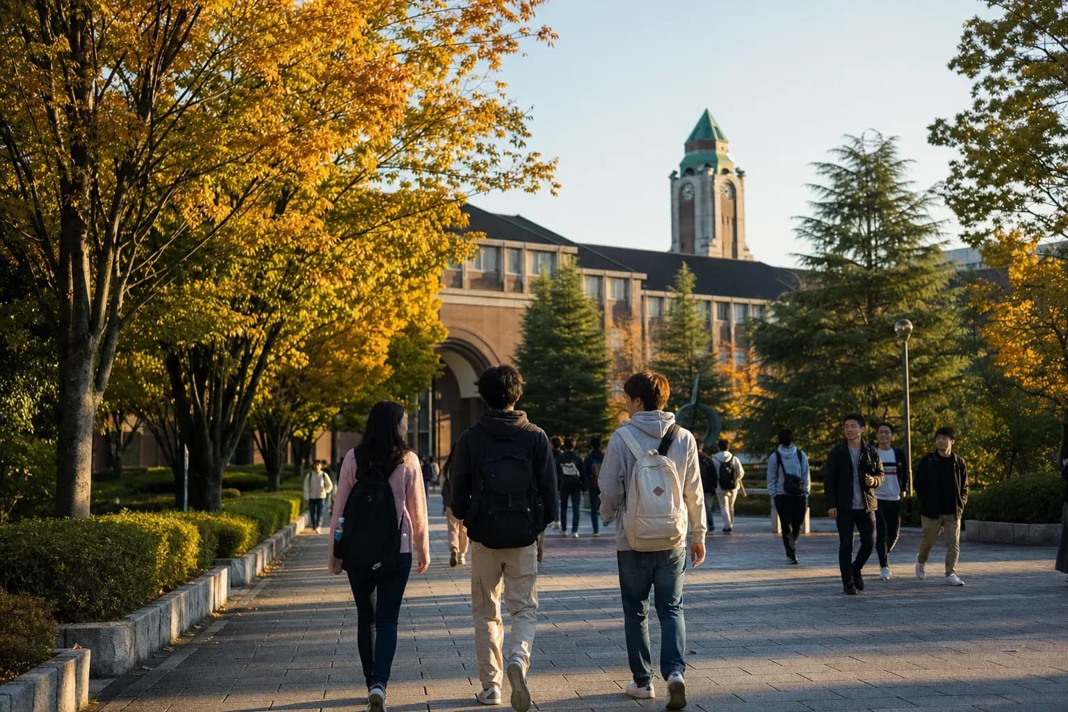 Ritsumeikan University 立命館大學的寫實校園景緻,學生在建築前漫步