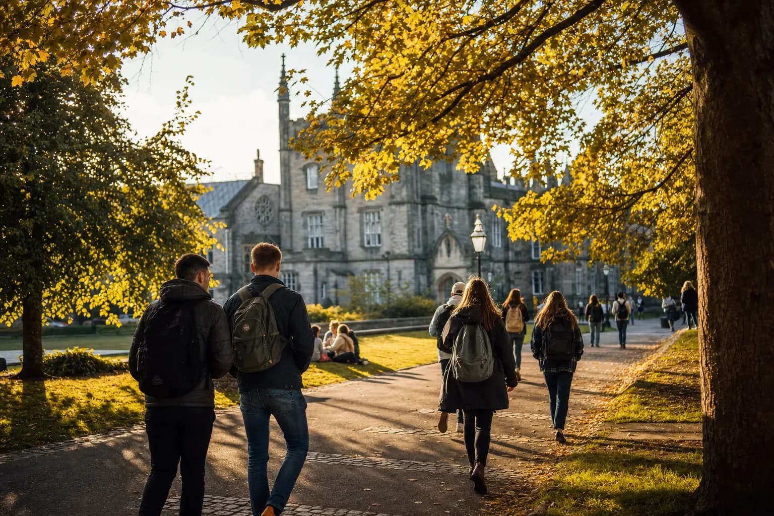 University of St Andrews 聖安德魯斯大學的寫實校園景緻,學生在建築前漫步