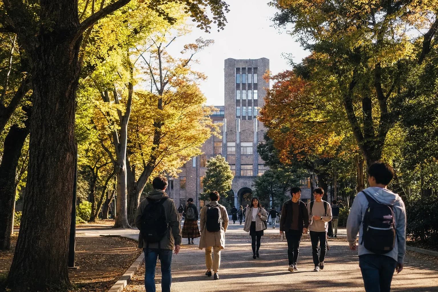Tohoku University 東北大學的寫實校園景緻,學生在建築前漫步