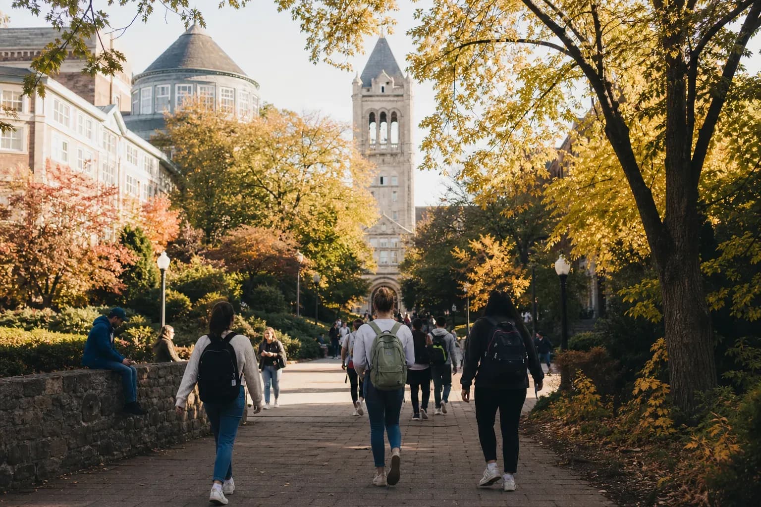 Tufts University 塔夫茨大學的寫實校園景緻,學生在建築前漫步