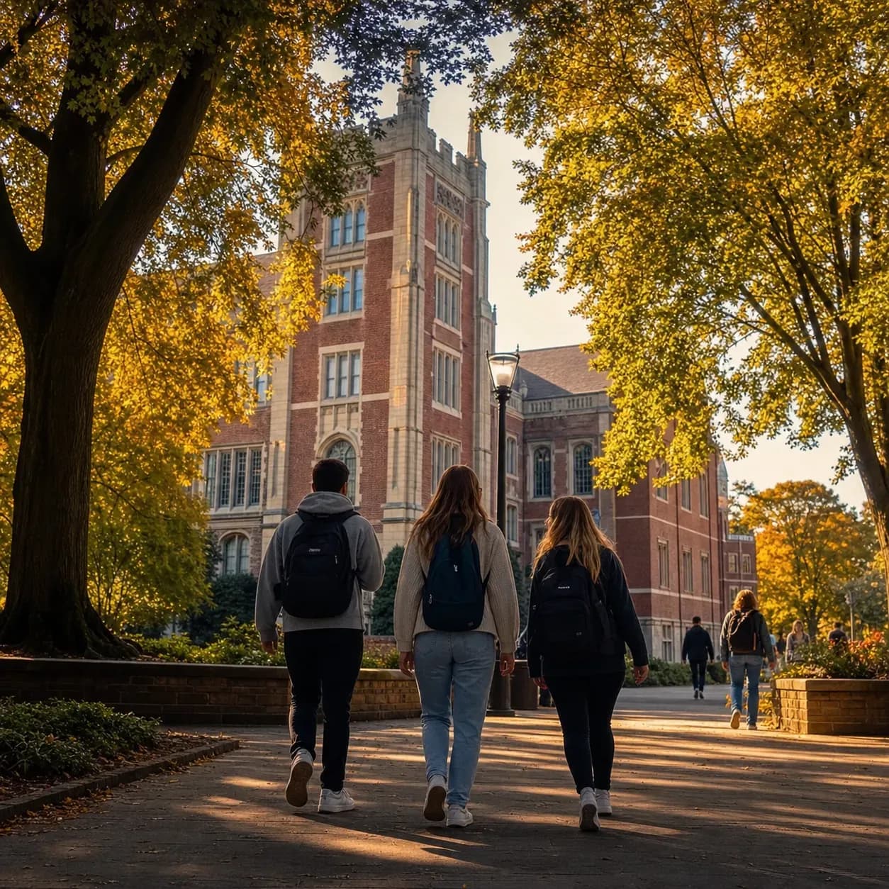 University of Newcastle 紐卡索大學的寫實校園景緻,學生在建築前漫步