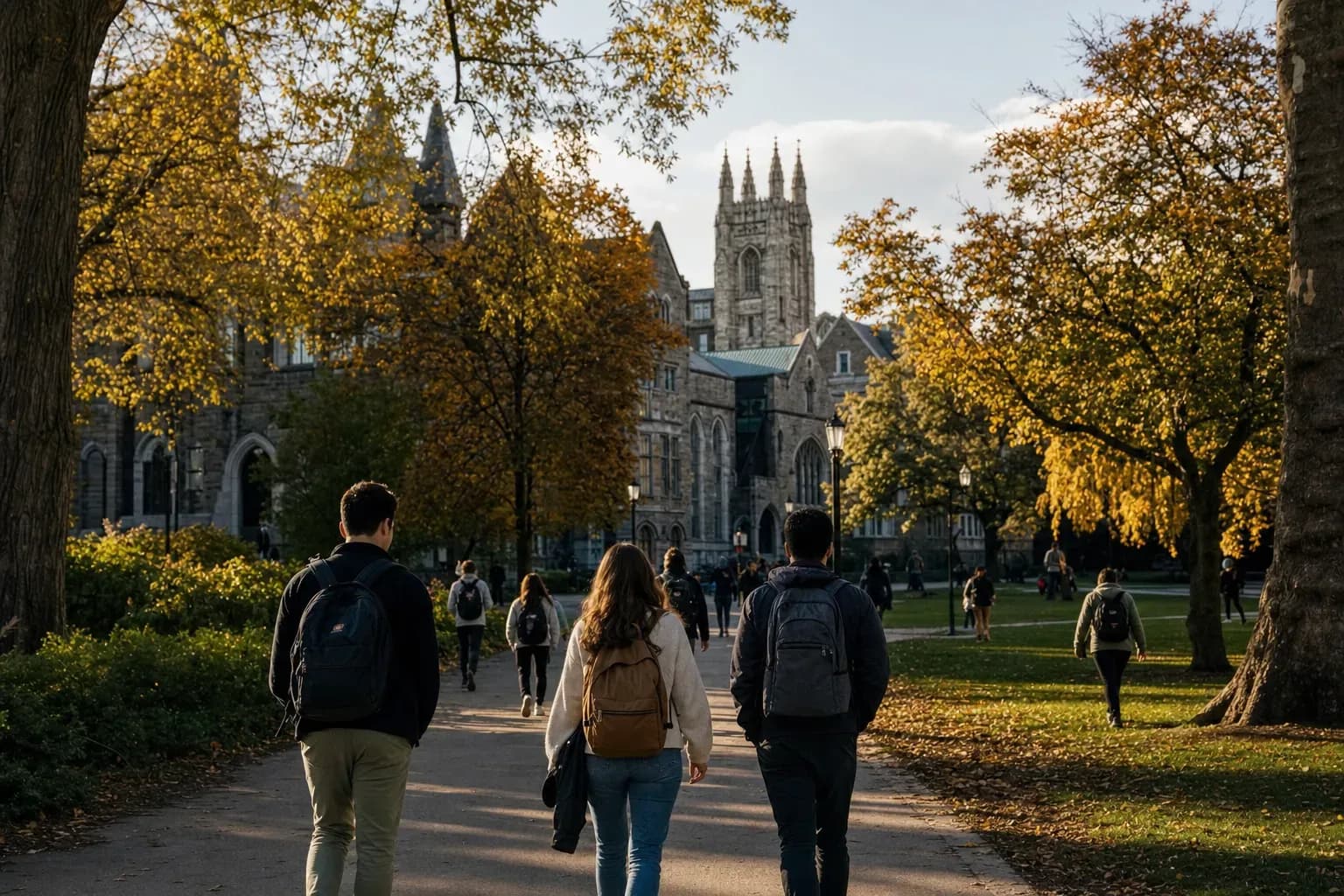 University of Toronto 多倫多大學的寫實校園景緻,學生在建築前漫步