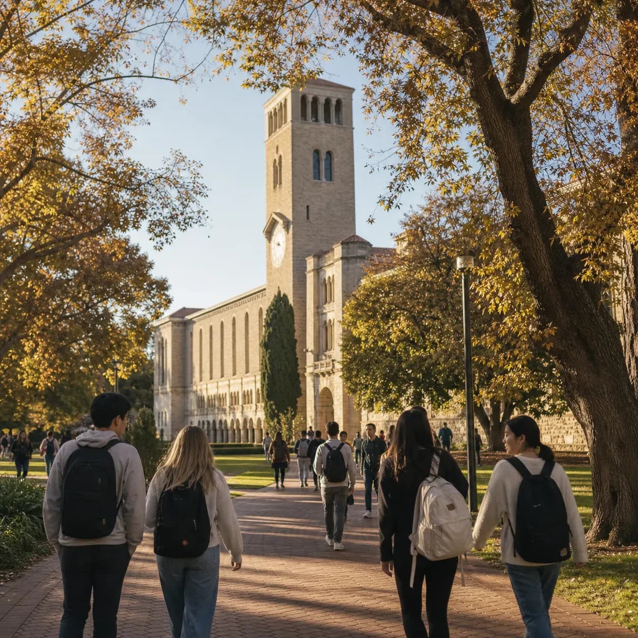 University of Western Australia 西澳大學的寫實校園景緻,學生在建築前漫步