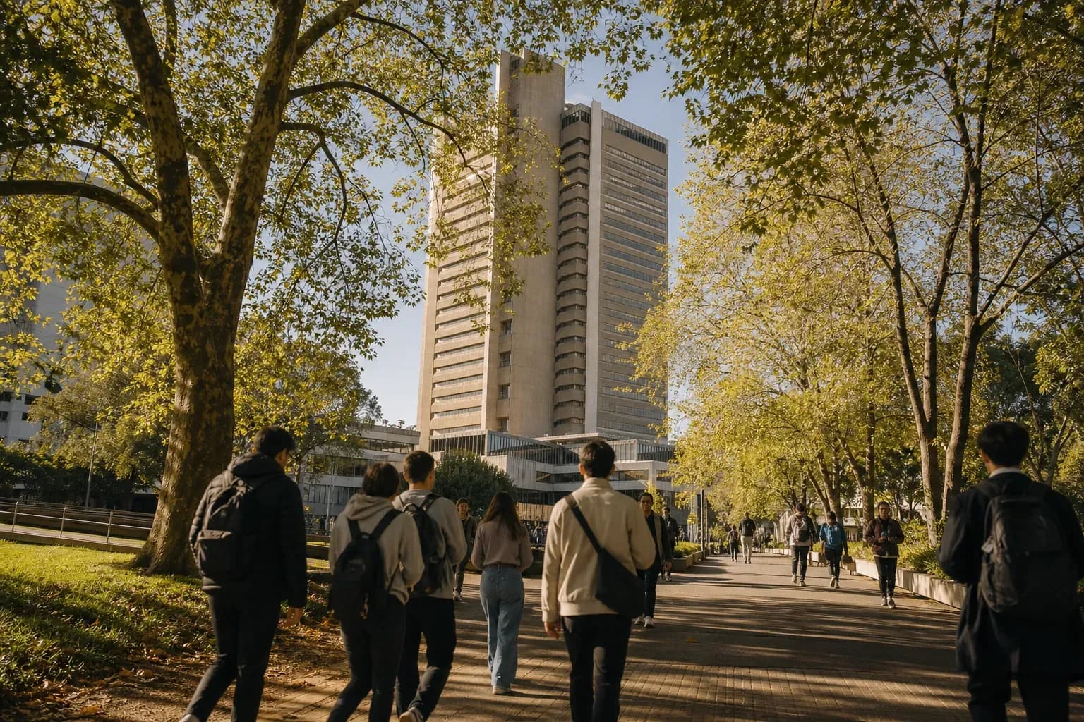 UTS 雪梨科技大學的寫實校園景緻,學生在建築前漫步